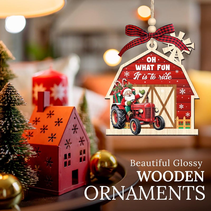 HEXMOZ Farm Christmas Ornaments - Tractor Ornaments for Christmas Tree - Ranch Ornament - Farmer Gifts for Women, Men - Farmhouse Gifts for Farmers, Red Barn Wood Xmas Decorations - Image 3